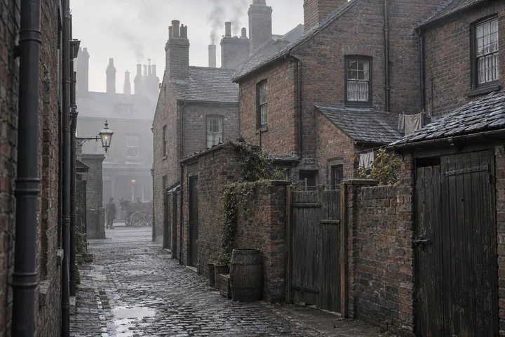 Back Streets & Courts, c. 1899; AI-generated historical interpretation set in Britain.
