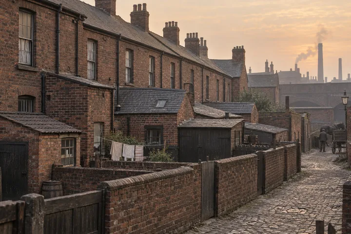 Back Streets & Courts, c. 1894; AI-generated historical interpretation set in Britain.