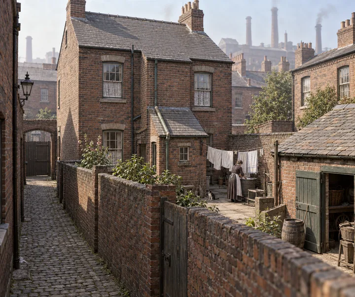 Back Streets & Courts, c. 1888; AI-generated historical interpretation set in Britain.