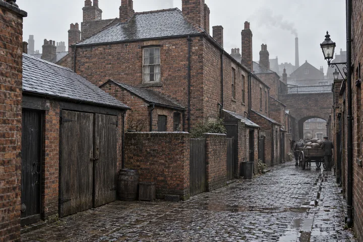 Back Streets & Courts, c. 1893; AI-generated historical interpretation set in Britain.