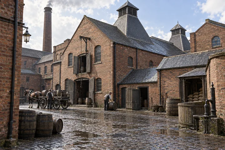 Breweries & Maltings, c. 1891; AI-generated historical interpretation set in Britain.