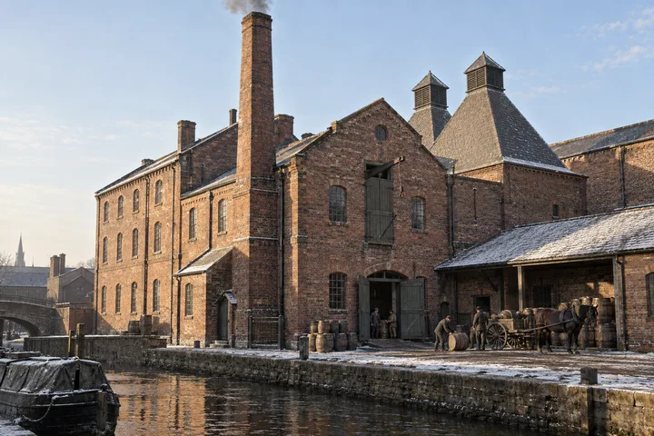 Breweries & Maltings, c. 1881; AI-generated historical interpretation set in Britain.