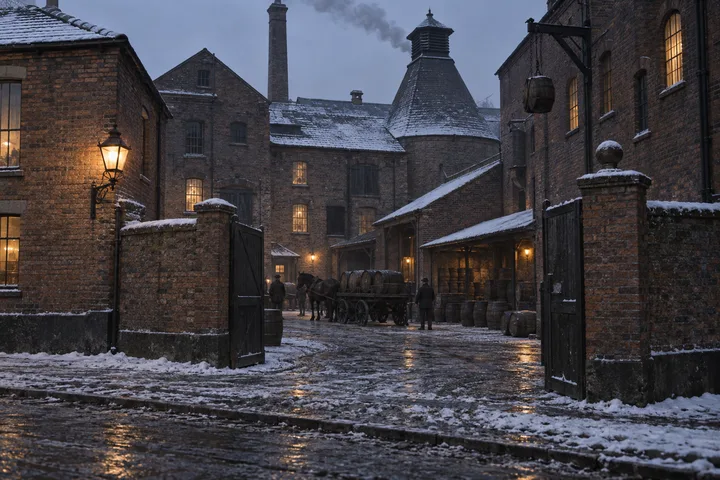 Breweries & Maltings, c. 1888; AI-generated historical interpretation set in Britain.