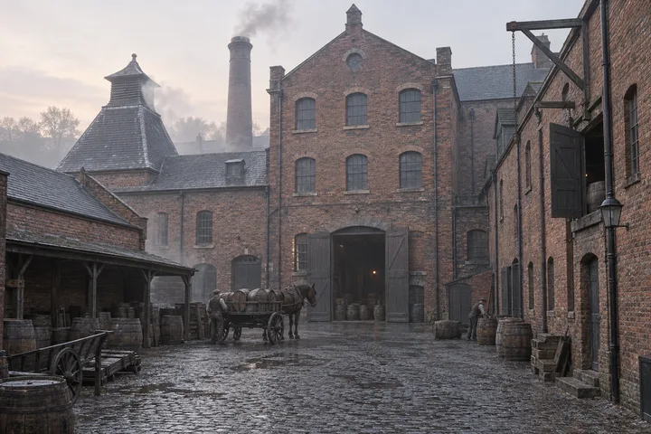 Breweries & Maltings, c. 1890; AI-generated historical interpretation set in Britain.