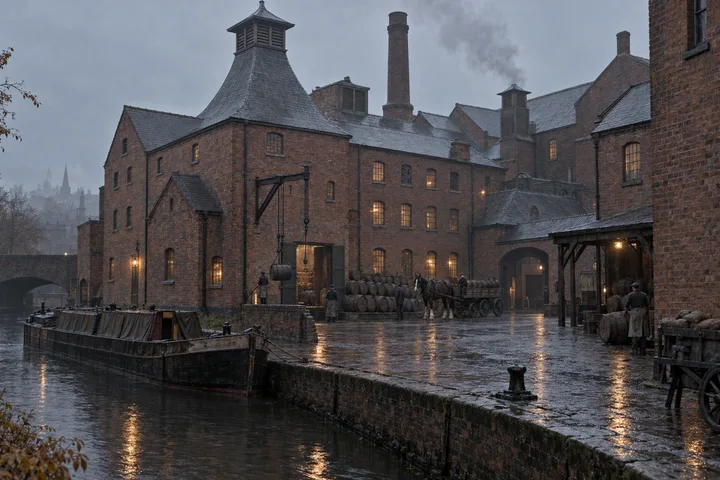 Breweries & Maltings, c. 1901; AI-generated historical interpretation set in Britain.