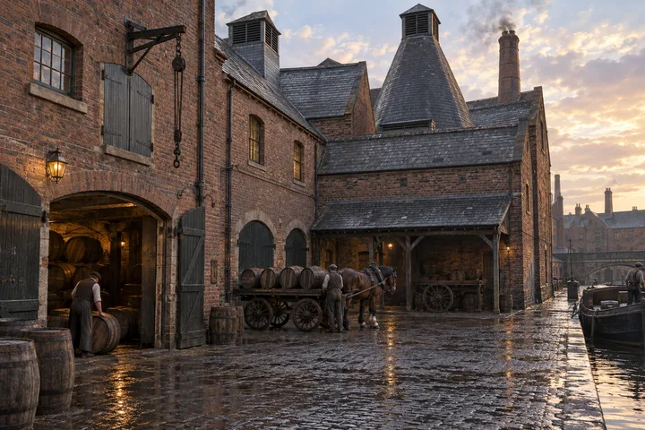 Breweries & Maltings, c. 1880; AI-generated historical interpretation set in Britain.