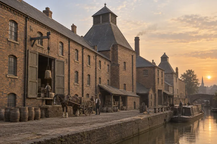 Breweries & Maltings, c. 1886; AI-generated historical interpretation set in Britain.
