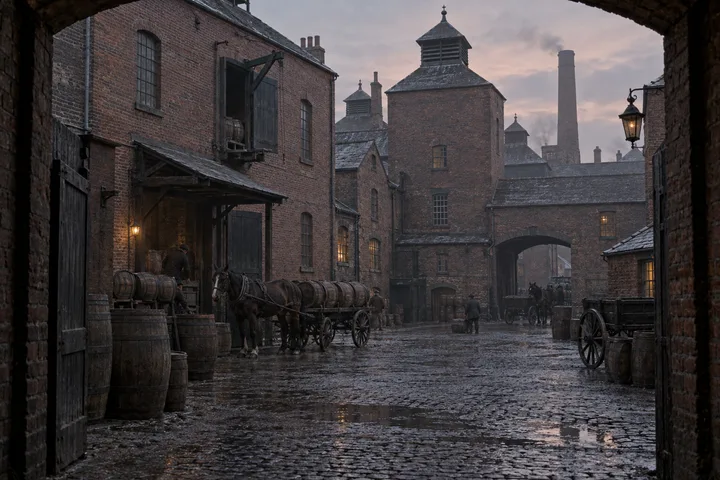 Breweries & Maltings, c. 1898; AI-generated historical interpretation set in Britain.