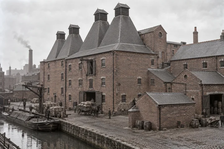 Breweries & Maltings, c. 1899; AI-generated historical interpretation set in Britain.