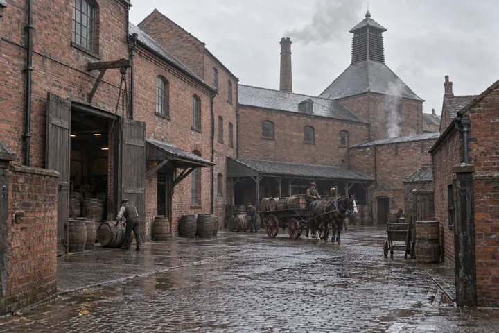 Breweries & Maltings, c. 1904; AI-generated historical interpretation set in Britain.