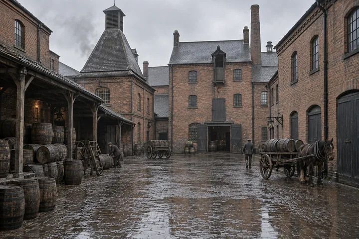Breweries & Maltings, c. 1881; AI-generated historical interpretation set in Britain.