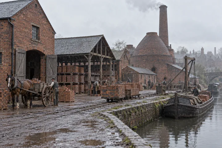 Brickworks, c. 1895; AI-generated historical interpretation set in Britain.