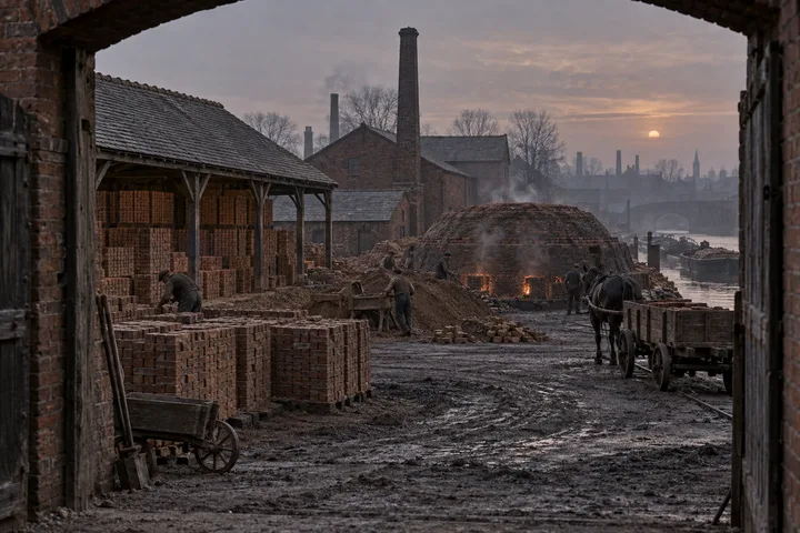 Brickworks, c. 1886; AI-generated historical interpretation set in Britain.
