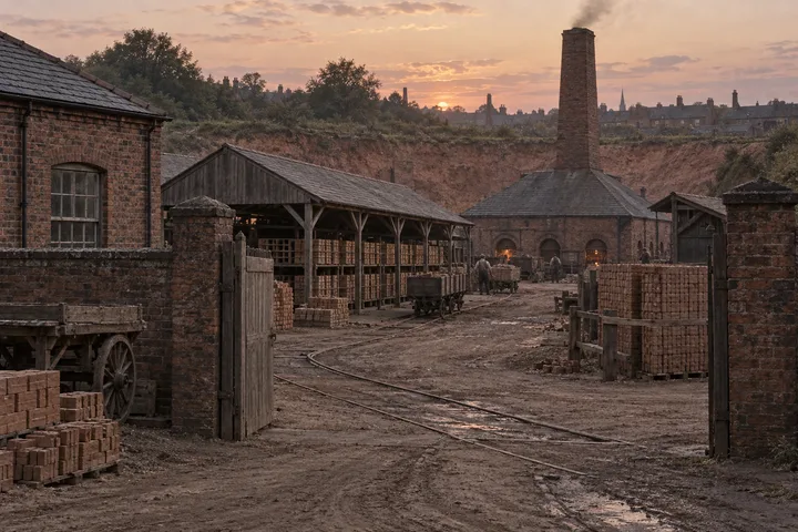 Brickworks, c. 1903; AI-generated historical interpretation set in Britain.