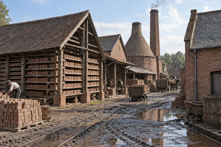 Brickworks, c. 1910; AI-generated historical interpretation set in Britain.