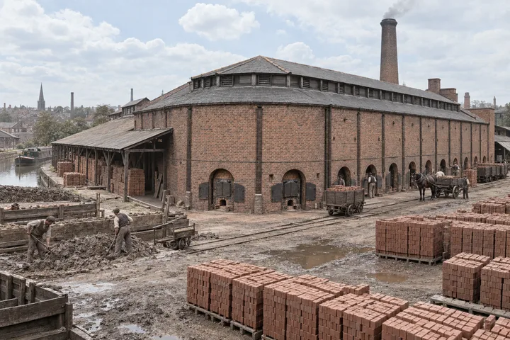 Brickworks, c. 1910; AI-generated historical interpretation set in Britain.