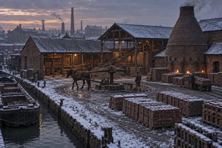 Brickworks, c. 1901; AI-generated historical interpretation set in Britain.