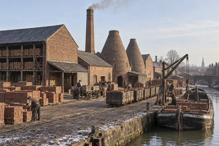 Brickworks, c. 1903; AI-generated historical interpretation set in Britain.