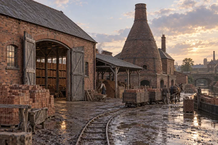 Brickworks, c. 1884; AI-generated historical interpretation set in Britain.