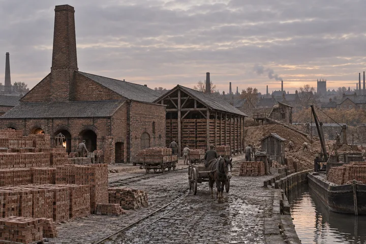 Brickworks, c. 1902; AI-generated historical interpretation set in Britain.