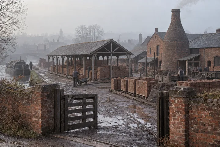 Brickworks, c. 1901; AI-generated historical interpretation set in Britain.