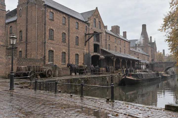 Canal Wharfs, c. 1890; AI-generated historical interpretation set in Britain.
