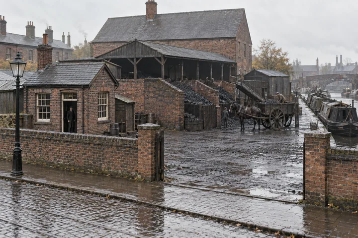 Coal Yards, c. 1904; AI-generated historical interpretation set in Britain.