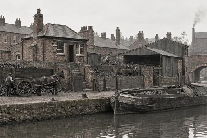 Coal Yards, c. 1896; AI-generated historical interpretation set in Britain.