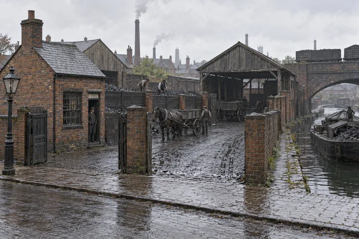 Coal Yards, c. 1887; AI-generated historical interpretation set in Britain.