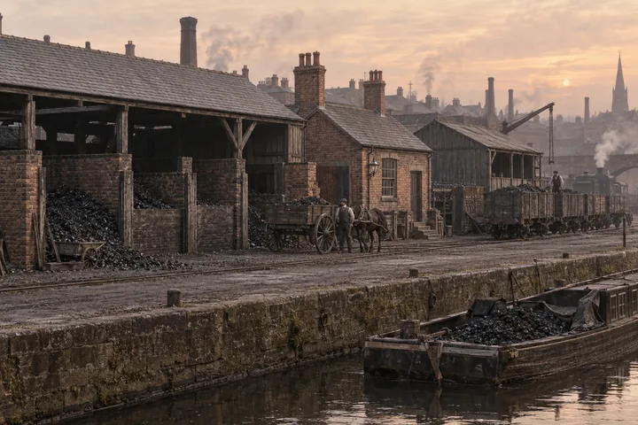 Coal Yards, c. 1887; AI-generated historical interpretation set in Britain.