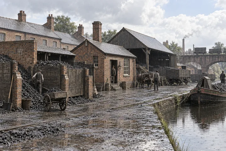 Coal Yards, c. 1884; AI-generated historical interpretation set in Britain.