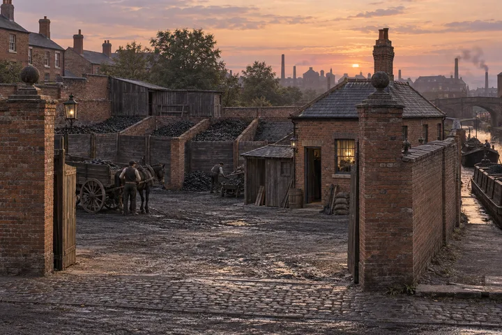 Coal Yards, c. 1891; AI-generated historical interpretation set in Britain.