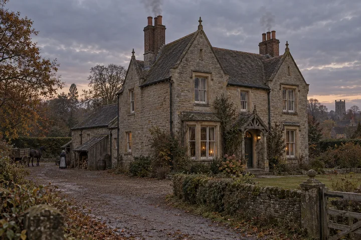 Detached Houses and Villas, c. 1882; AI-generated historical interpretation set in Britain.