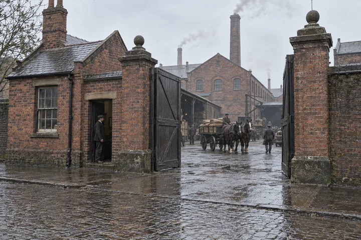 Factory Gates & Entrances, c. 1895; AI-generated historical interpretation set in Britain.