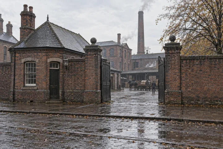 Factory Gates & Entrances, c. 1889; AI-generated historical interpretation set in Britain.
