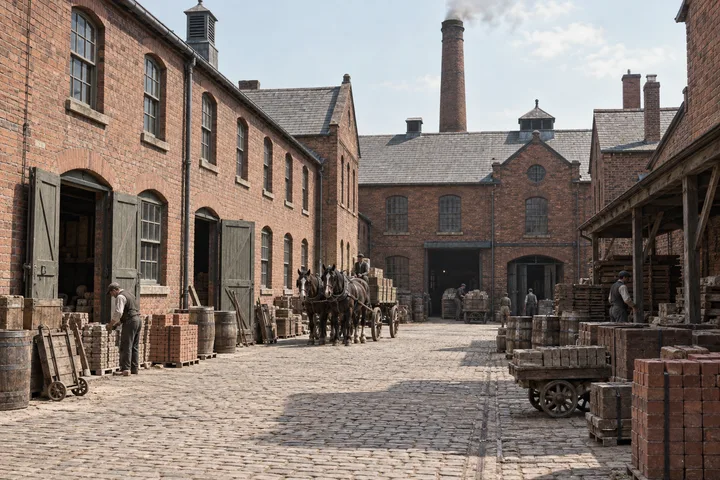Factory Yards, c. 1907; AI-generated historical interpretation set in Britain.