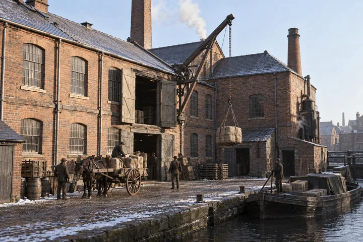 Factory Yards, c. 1892; AI-generated historical interpretation set in Britain.