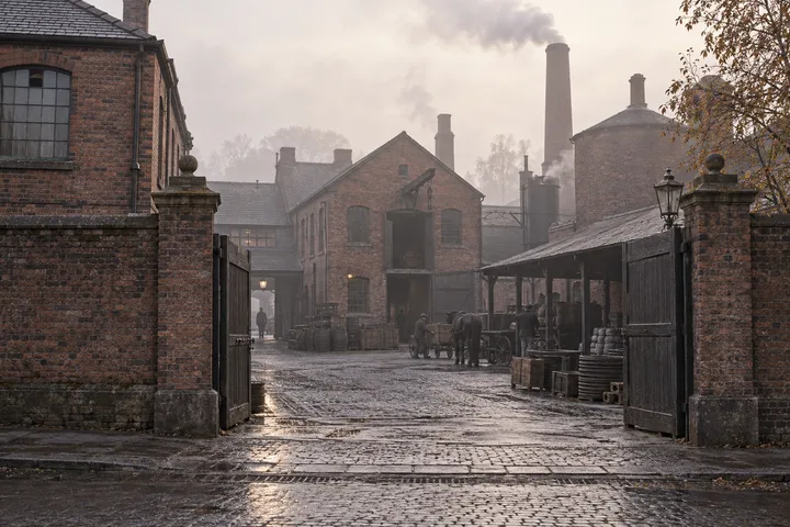 Factory Yards, c. 1896; AI-generated historical interpretation set in Britain.