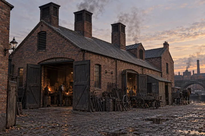 Foundries & Forges, c. 1885; AI-generated historical interpretation set in Britain.