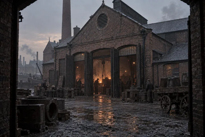 Foundries & Forges, c. 1909; AI-generated historical interpretation set in Britain.