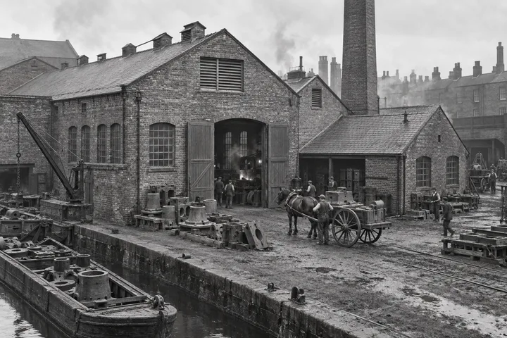 Foundries & Forges, c. 1898; AI-generated historical interpretation set in Britain.