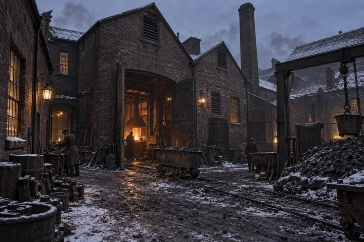 Foundries & Forges, c. 1902; AI-generated historical interpretation set in Britain.