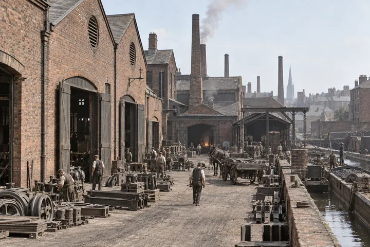 Foundries & Forges, c. 1904; AI-generated historical interpretation set in Britain.