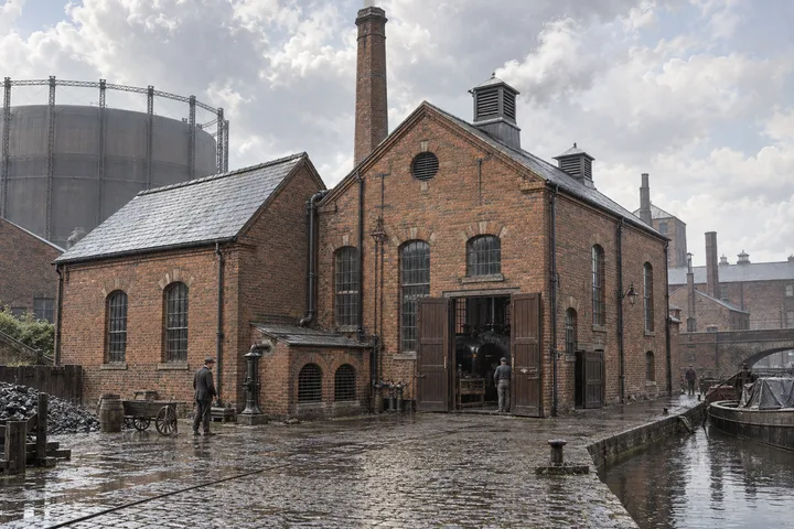 Gasworks & Utilities, c. 1888; AI-generated historical interpretation set in Britain.