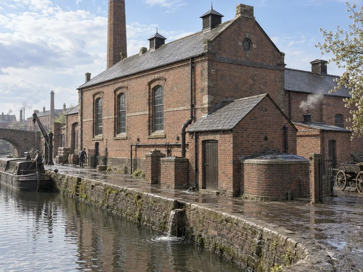 Gasworks & Utilities, c. 1885; AI-generated historical interpretation set in Britain.