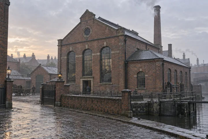 Gasworks & Utilities, c. 1902; AI-generated historical interpretation set in Britain.
