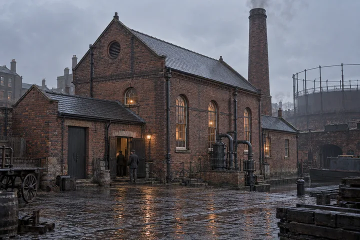 Gasworks & Utilities, c. 1880; AI-generated historical interpretation set in Britain.