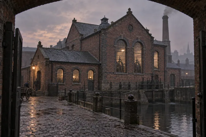 Gasworks & Utilities, c. 1890; AI-generated historical interpretation set in Britain.