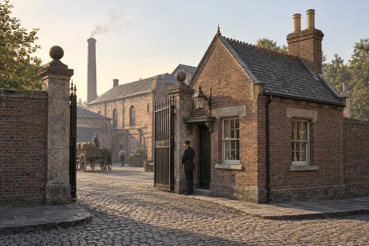 Gatehouses and Lodges, c. 1886; AI-generated historical interpretation set in Britain.