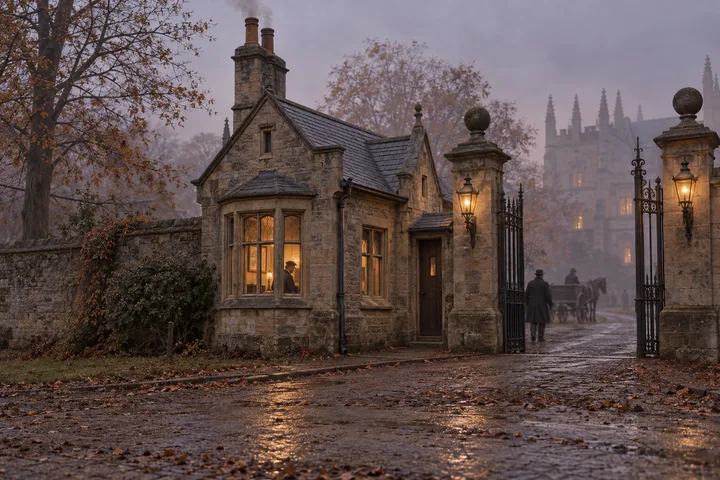 Gatehouses and Lodges, c. 1882; AI-generated historical interpretation set in Britain.